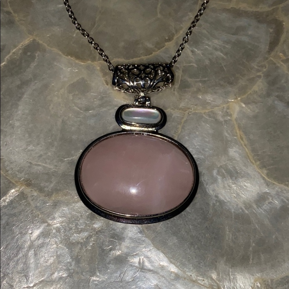Matching Set of Rose Quartz Earrings and Necklace